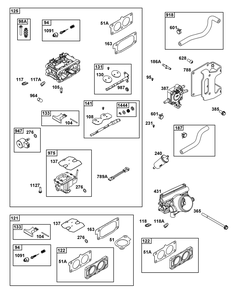 Carburetor And Fuel Supply Group Diagram and Parts List for 613777-0016-J1 400000 - 699999 Briggs and Stratton Engine